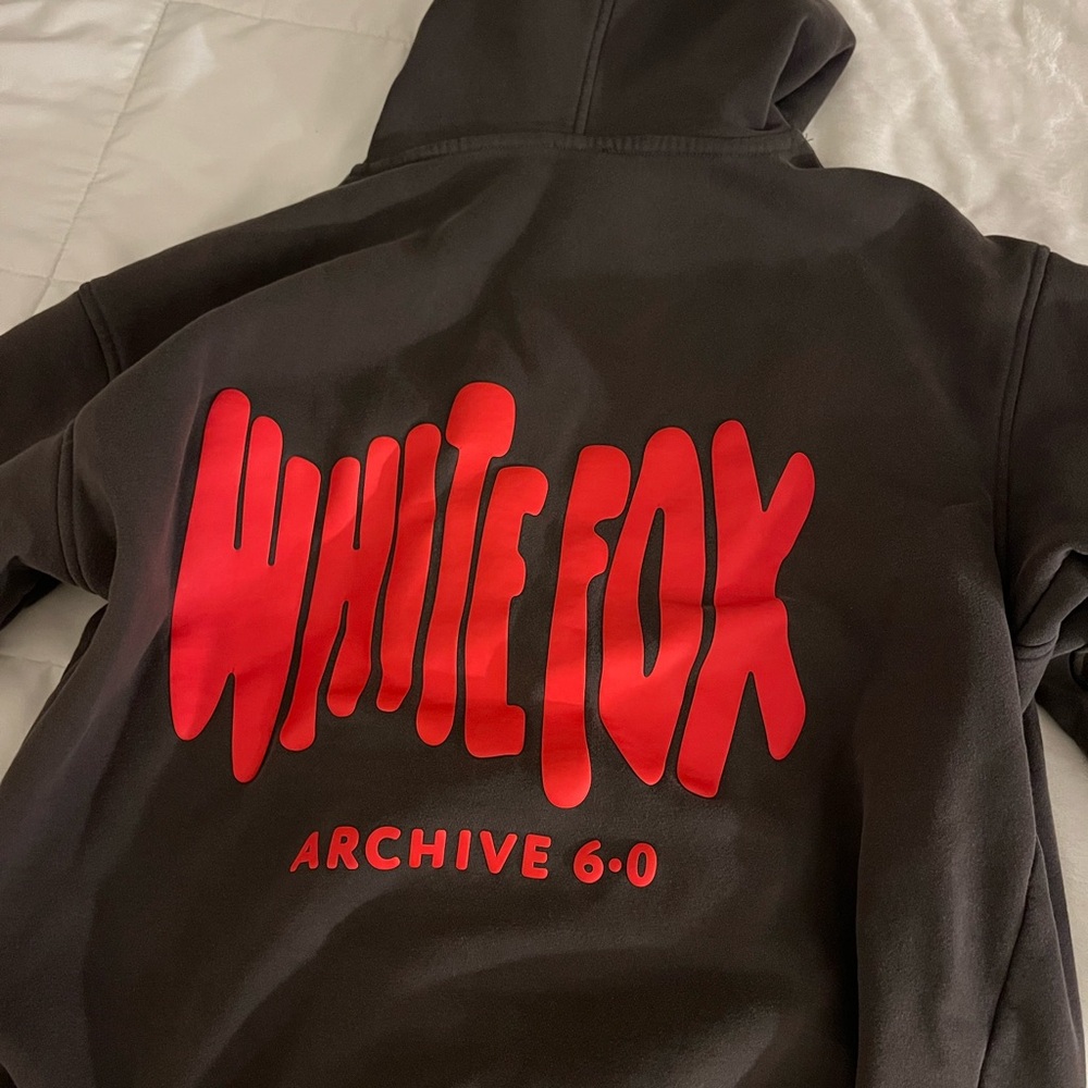 White Fox Hoodie with Red Logo